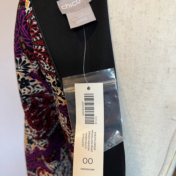 NWT Chico’s Maroon Pattern Long-sleeve Dress - Picture 5 of 8